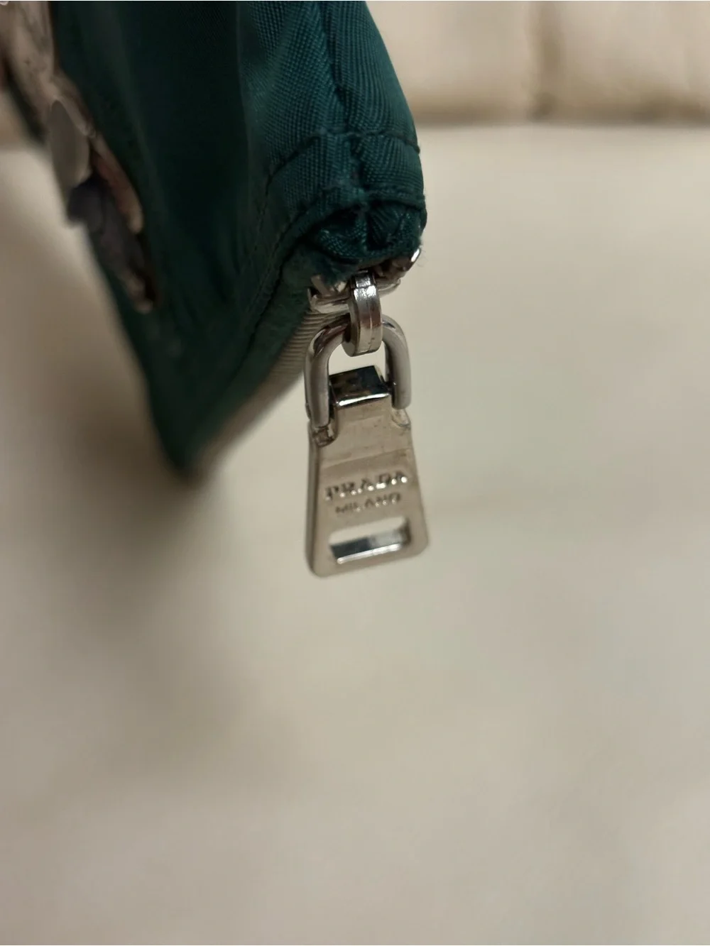 PRADA Green Bear Nylon Zipper Pouch 7 x 4 inches Tessuto
